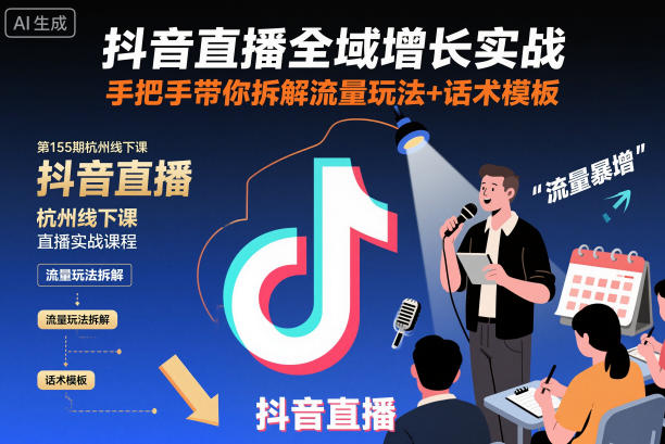 抖音直播全域增長實戰第155期杭州線下課，手把手帶你拆解流量玩法+話術模板-遲之資源